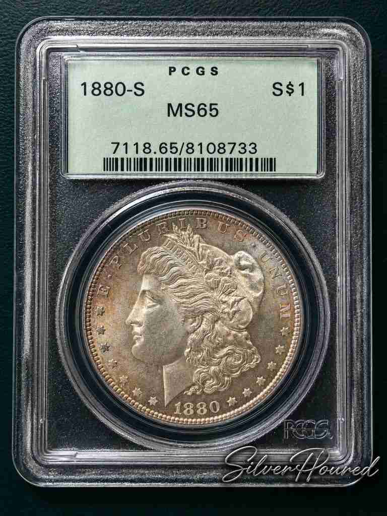 1880-S Morgan Silver Dollar PCGS MS65 Vintage Green Holder Obverse