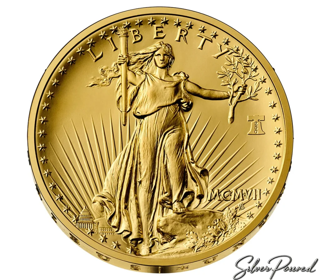 1907 Saint-Gaudens High Relief $20 Best of the Mint gold coin obverse with Liberty holding a torch and olive branch
