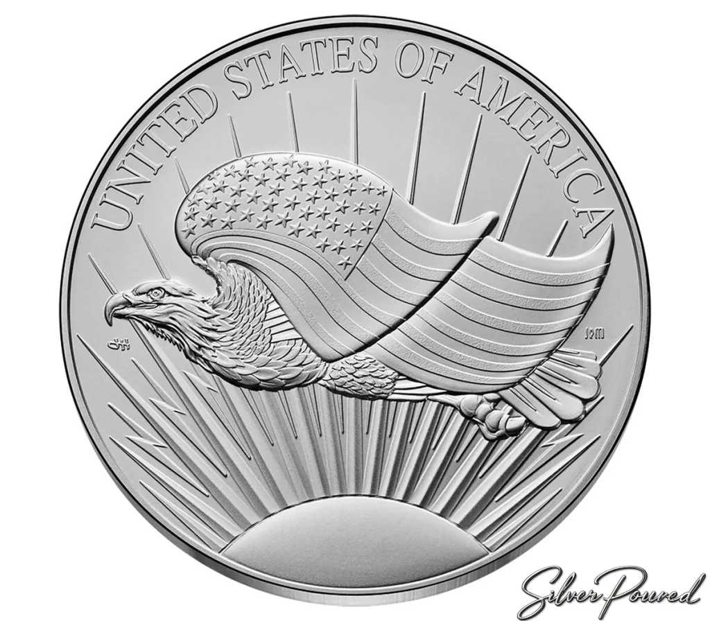 1907 Saint-Gaudens High Relief Best of the Mint silver medal reverse featuring eagle with flowing American flag
