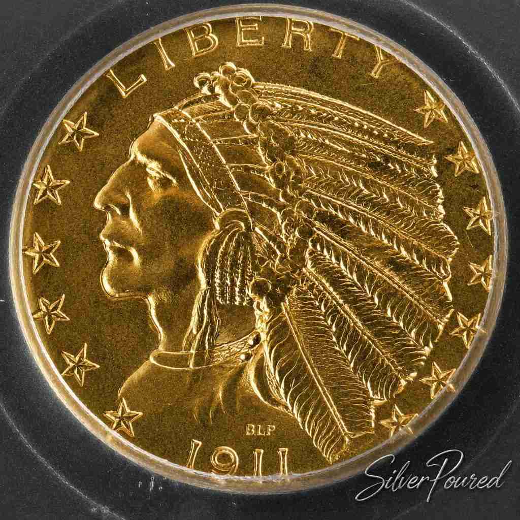 Philadelphia Mint 1911 Indian Head Half Eagle $5 Gold Coin Obverse