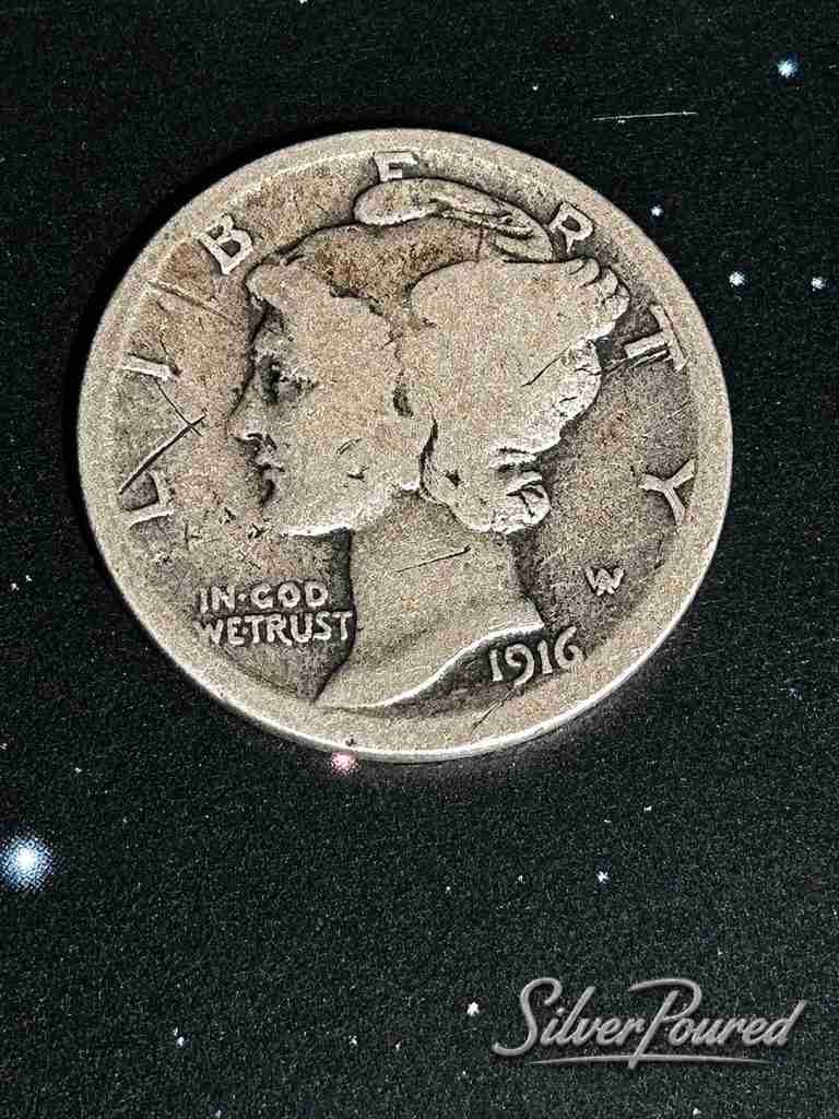 1916-D key date Mercury dime obverse used for Mercury dime silver value and rarity research
