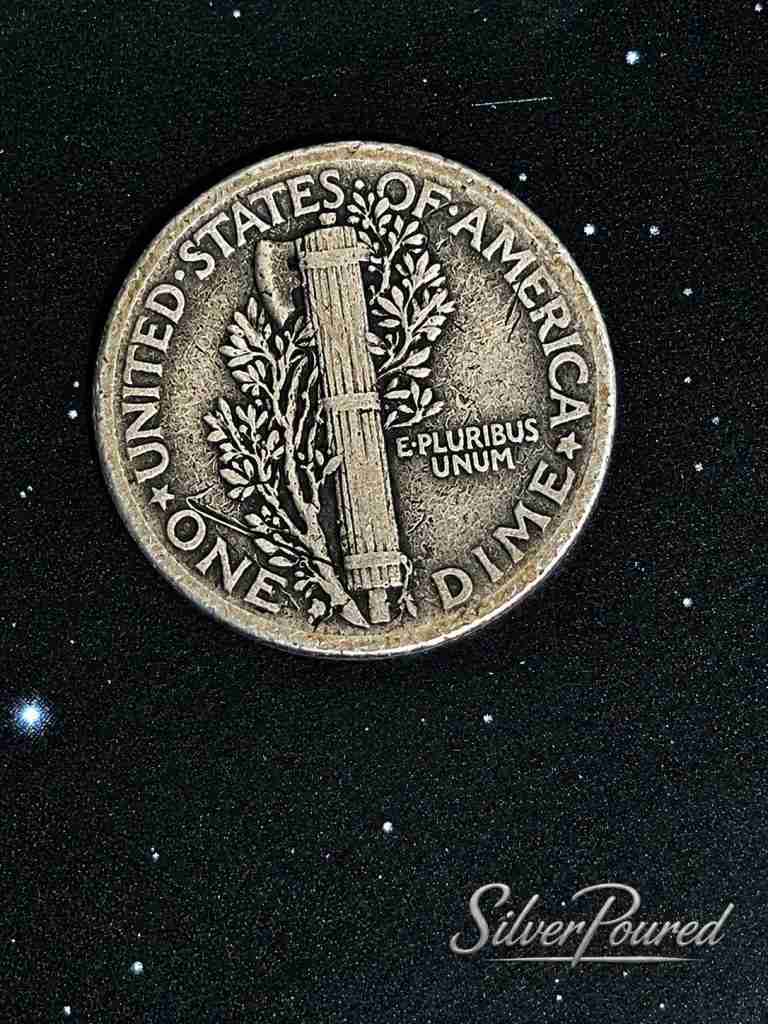 1916-D key date Mercury dime reverse showing Denver D mint mark fasces and olive branch