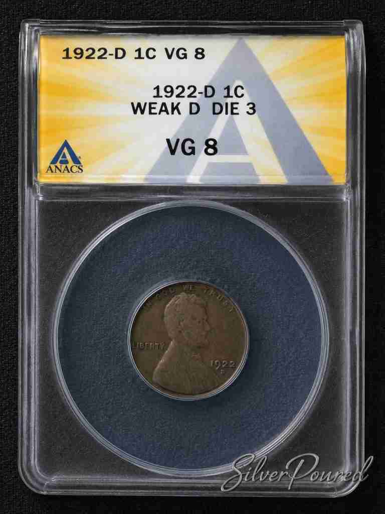 1922-D Lincoln Wheat Cent Weak D Die 3 ANACS VG8 Denver Mint
