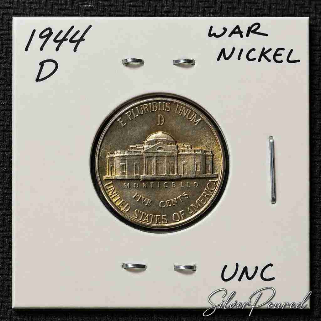 1944-D War Nickel reverse with D mint mark