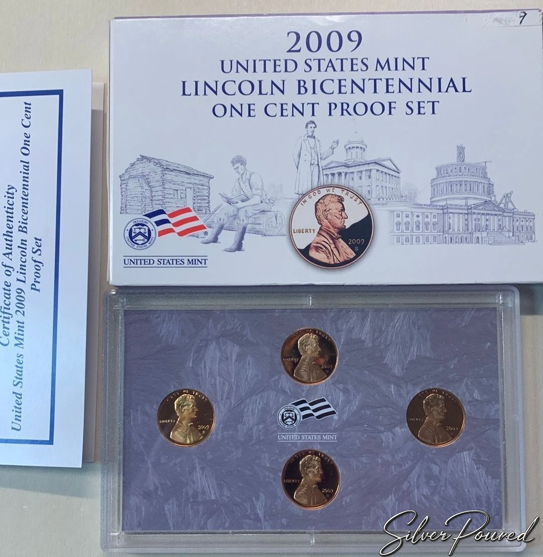 2009 United States Mint Lincoln Bicentennial One Cent Proof Set with four Lincoln cent reverse designs