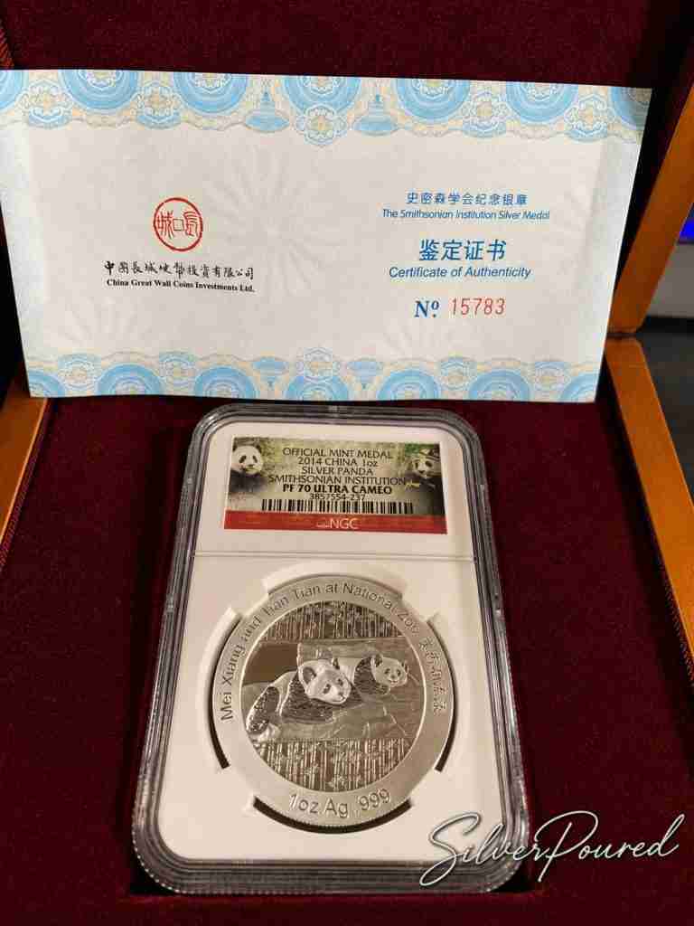 2014 China Smithsonian Institution Silver Panda NGC PF70 with original presentation box and certificate of authenticity