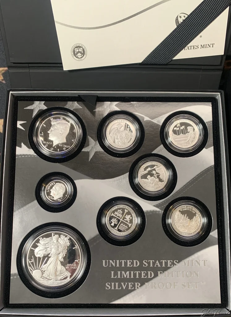 2019 U.S. Mint Limited Edition Silver Proof Set with silver coins used to compare silver coin values