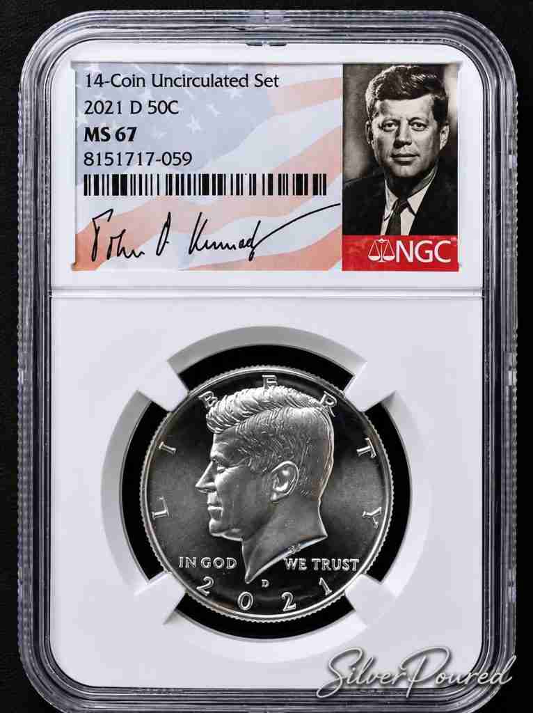 2021-D Kennedy Half Dollar NGC MS67 showing the Denver Mint D mint mark