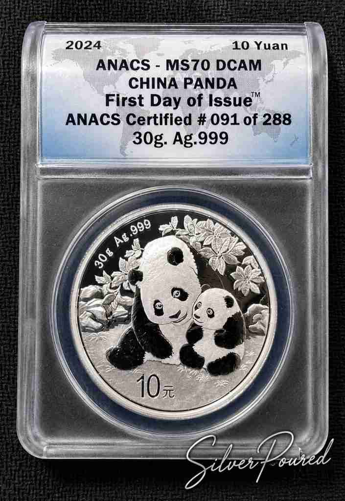 2024 China Panda ANACS MS70 DCAM First Day of Issue silver coin certified 091 of 288