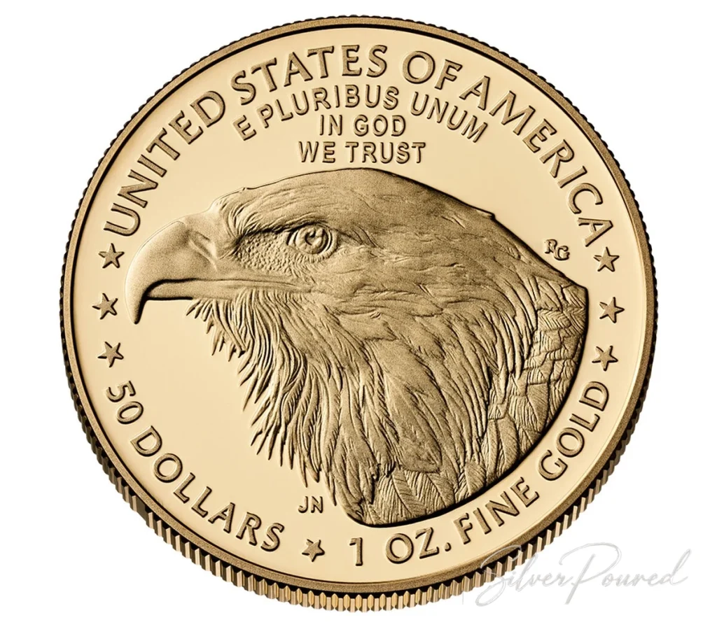2026 American Gold Eagle One Ounce Proof Coin reverse featuring a bald eagle portrait with United States of America, E Pluribus Unum, In God We Trust, and 50 Dollars inscriptions.