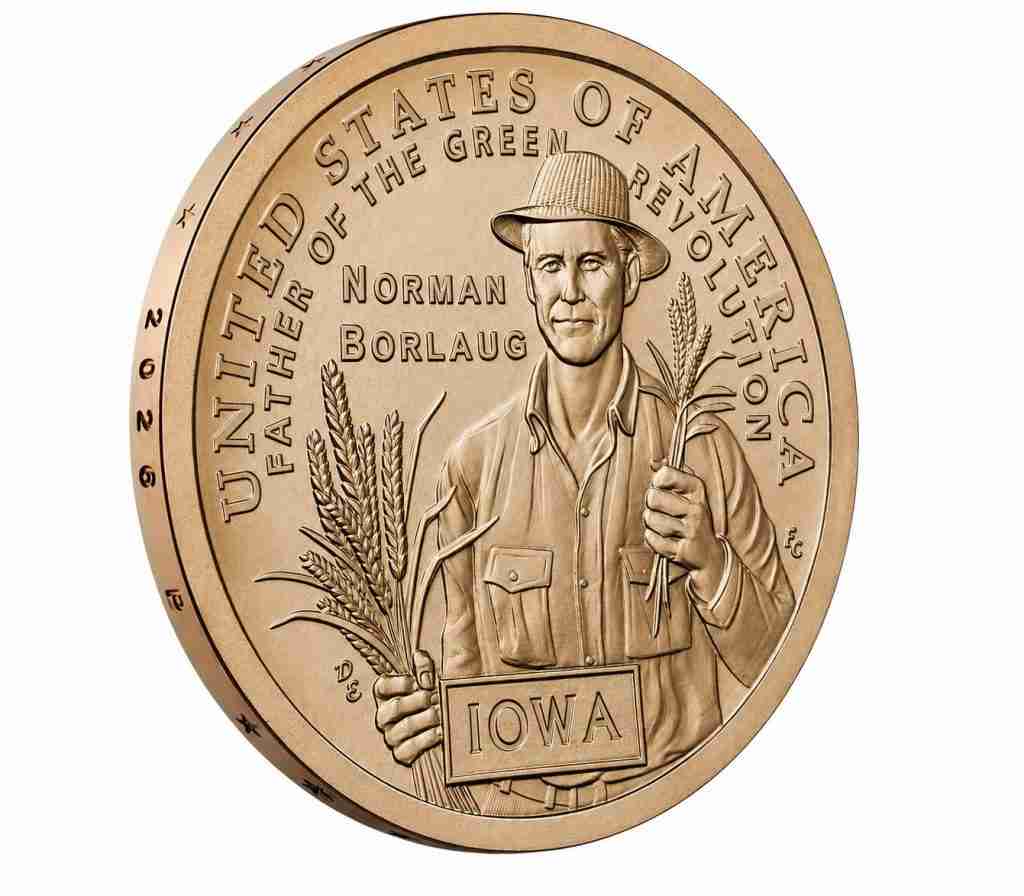 2026 American Innovation $1 Coin reverse honoring Iowa's Norman Borlaug, Father of the Green Revolution