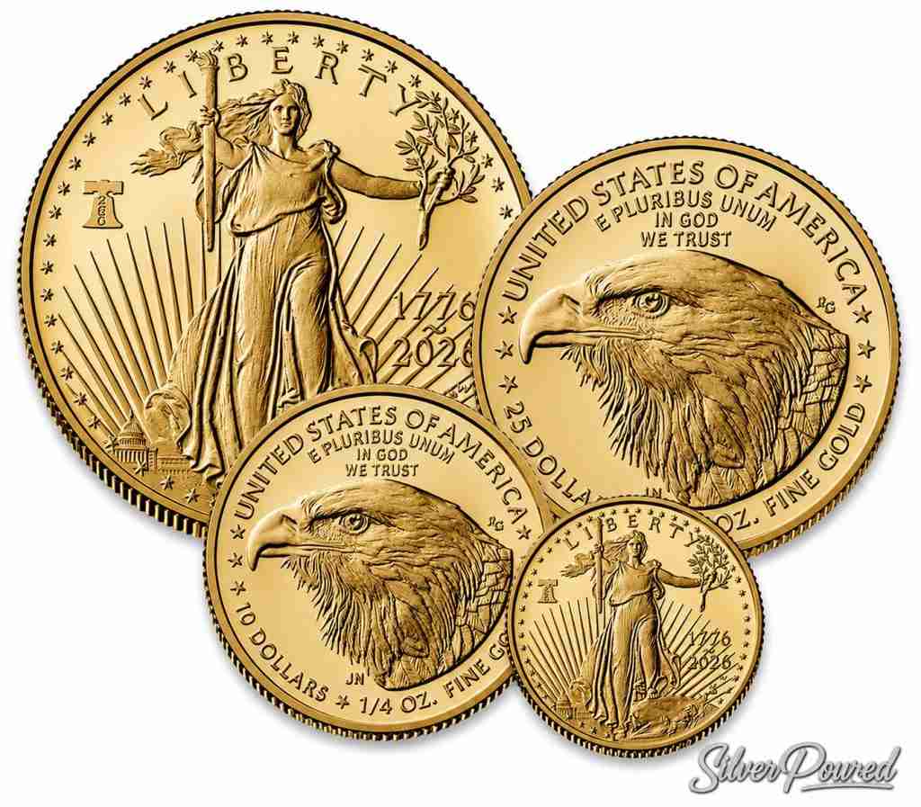 2026 American Gold Eagle Proof four-coin set showing one-ounce, half-ounce, quarter-ounce, and tenth-ounce gold coins