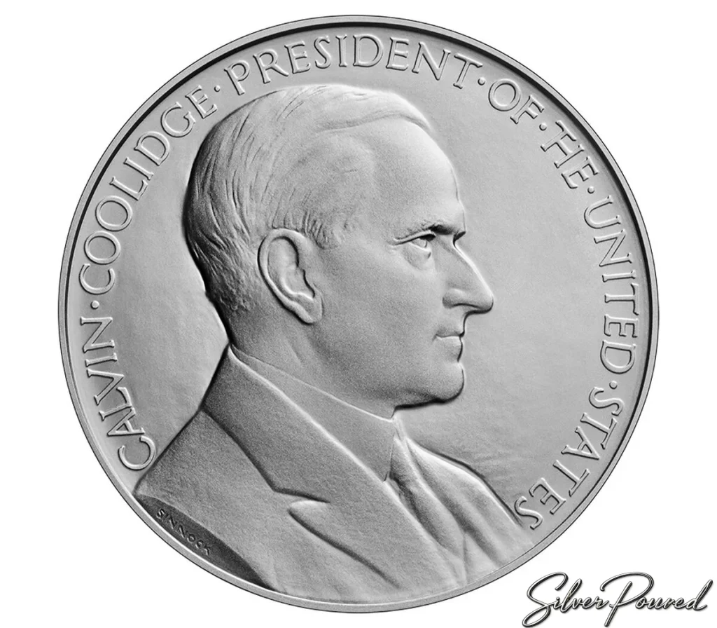 2026 Calvin Coolidge Presidential Silver Medal obverse with portrait of President Calvin Coolidge