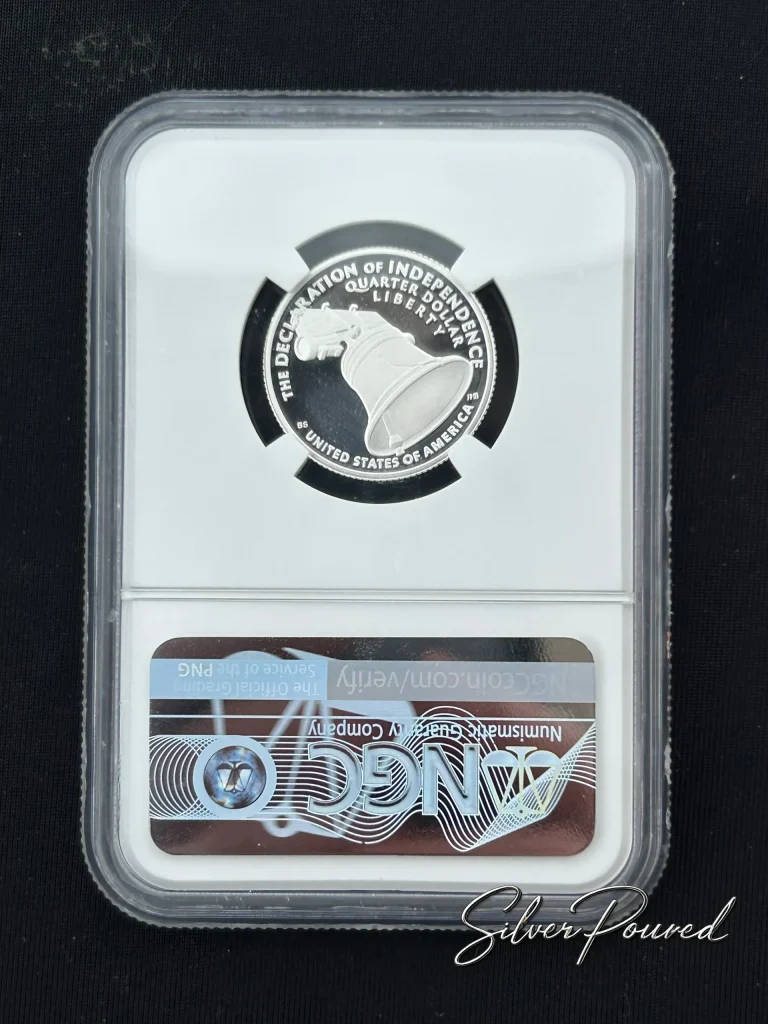 2026 Declaration of Independence Quarter Silver Proof reverse in NGC PF70 Ultra Cameo holder featuring the Liberty Bell