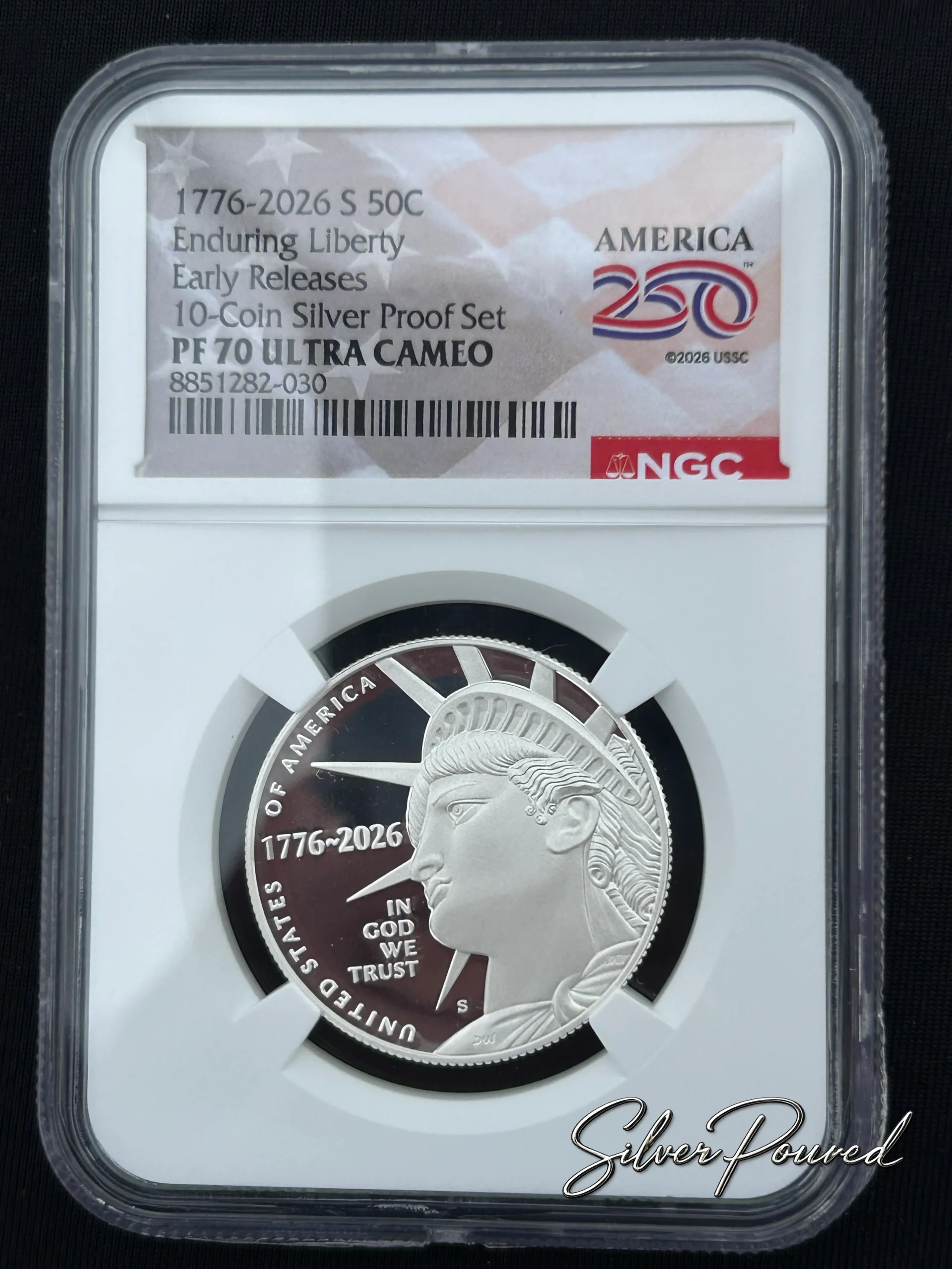 2026 Enduring Liberty Half Dollar Silver Proof obverse in NGC PF70 Ultra Cameo holder featuring the Statue of Liberty