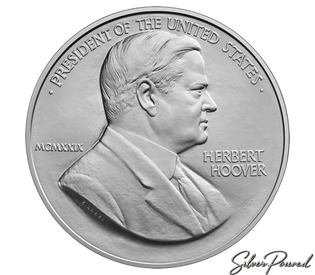 2026 Herbert Hoover Presidential Silver Medal obverse with portrait of President Herbert Hoover