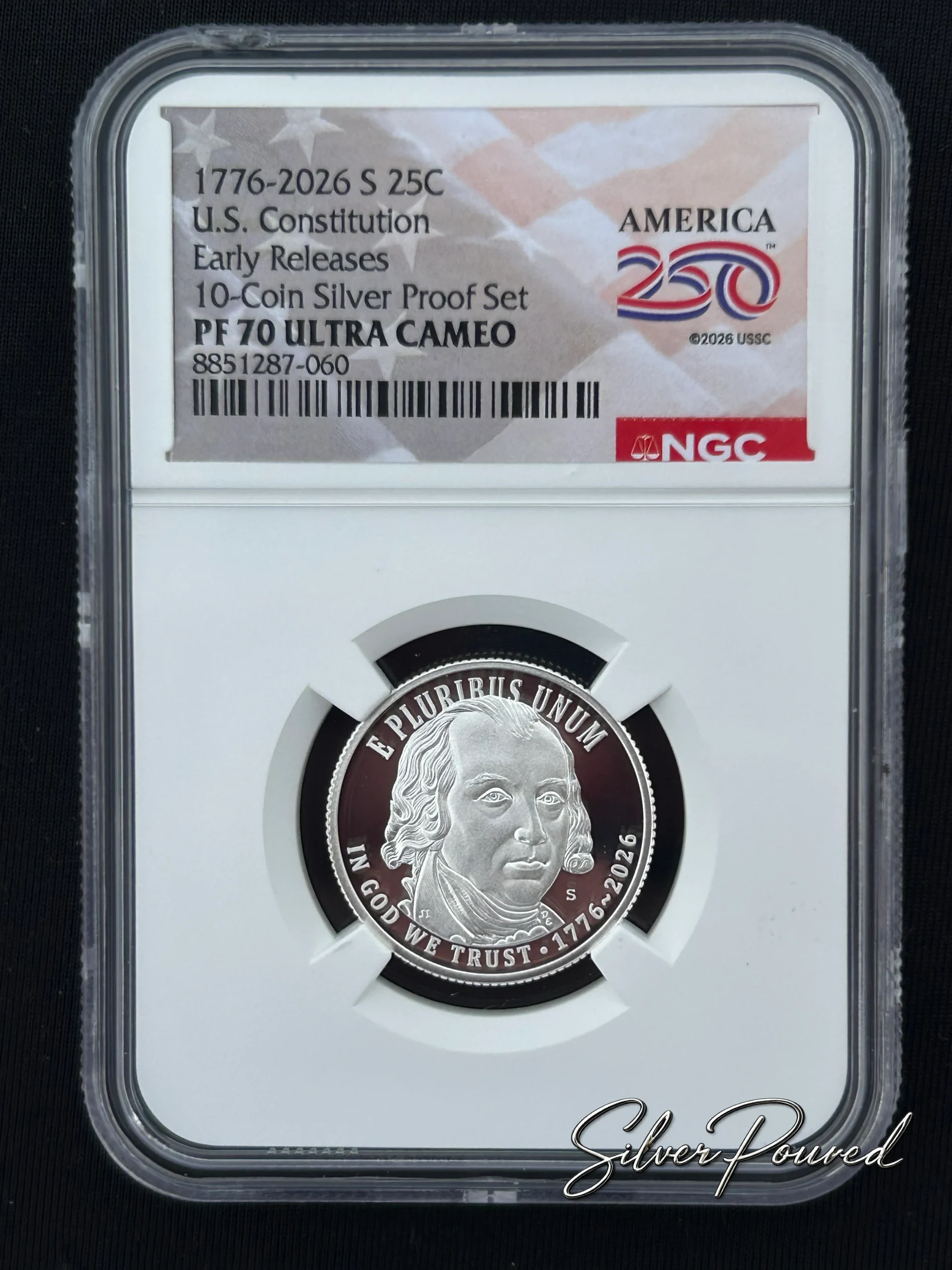 2026 U.S. Constitution Silver Proof Quarter in 99.9% fine silver, NGC PF70 Ultra Cameo obverse with James Madison
