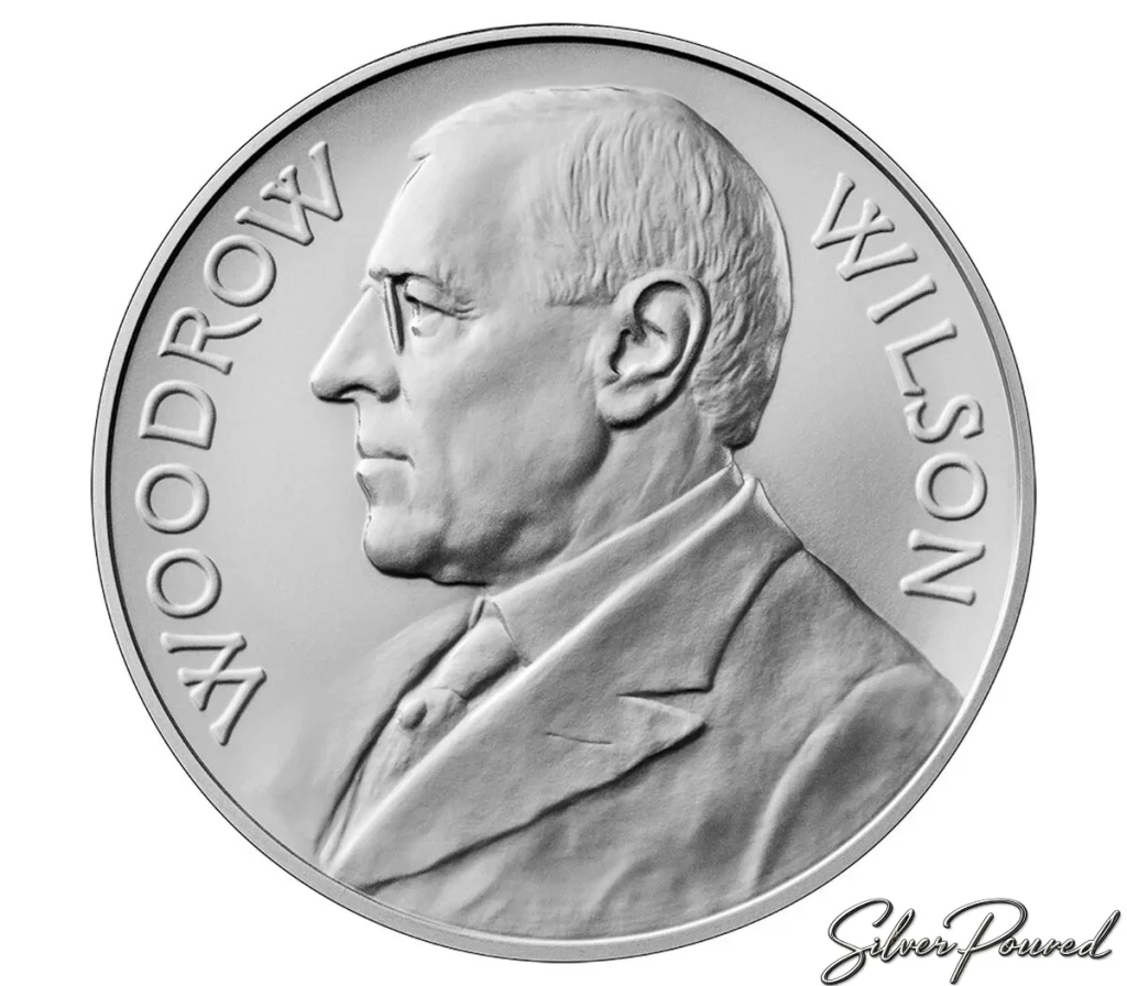 2026 Woodrow Wilson Presidential Silver Medal obverse with portrait of President Woodrow Wilson