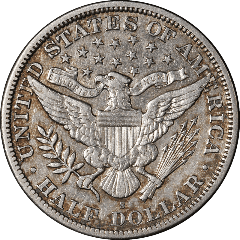 Barber Half Dollar reverse showing eagle design and 90 percent silver coin details