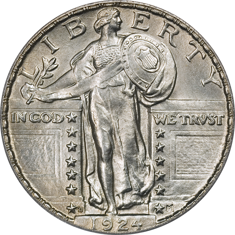Standing Liberty quarter silver value obverse showing 90 percent silver Standing Liberty quarter front design