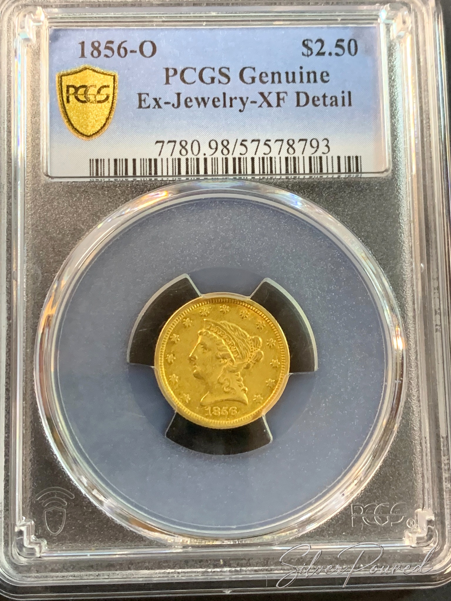 1856 O Liberty Head Quarter Eagle PCGS genuine gold coin obverse
