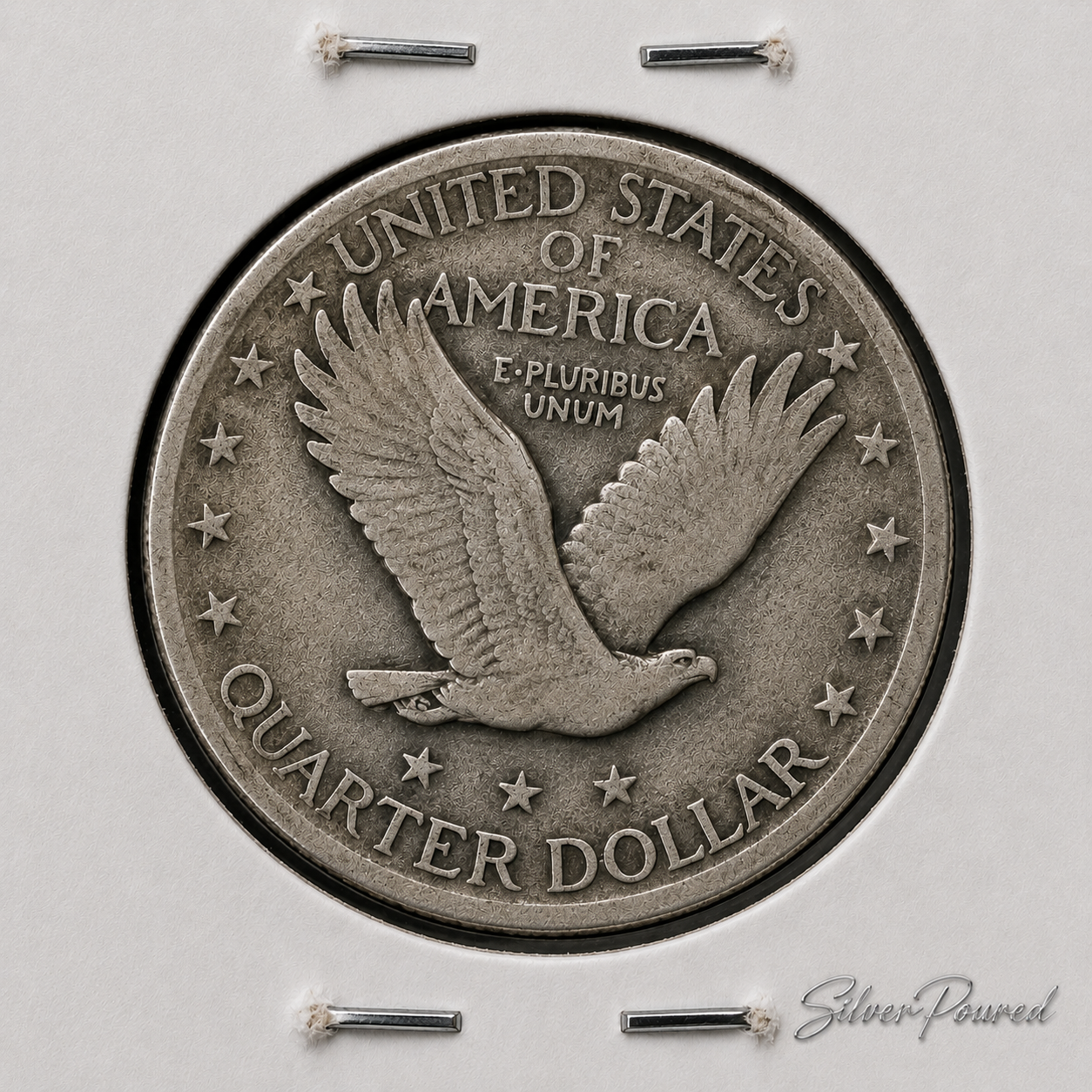 Standing Liberty quarter silver value reverse showing 1927 90 percent silver Standing Liberty quarter reverse design with eagle