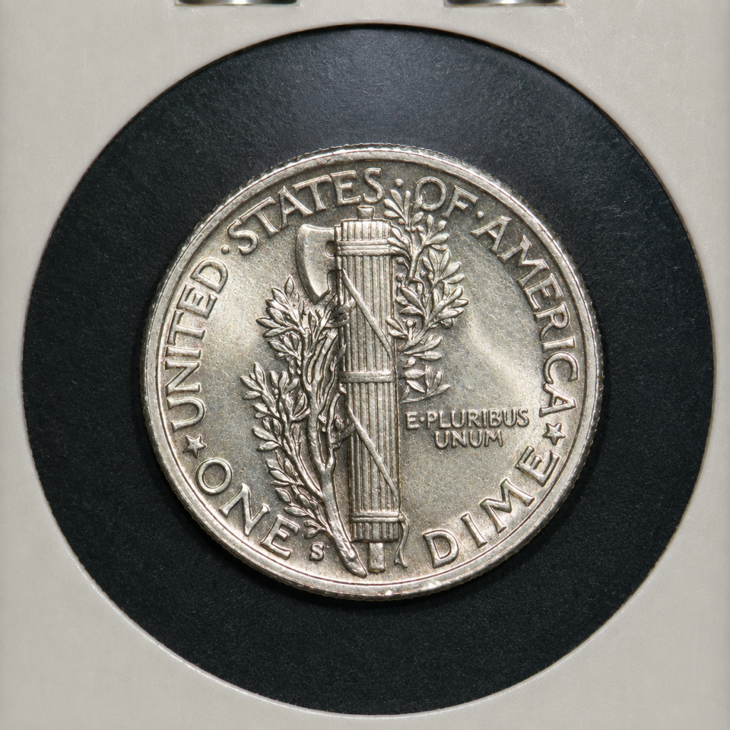 1941 Mercury dime reverse showing 90 percent silver fasces design and naturally aged surfaces