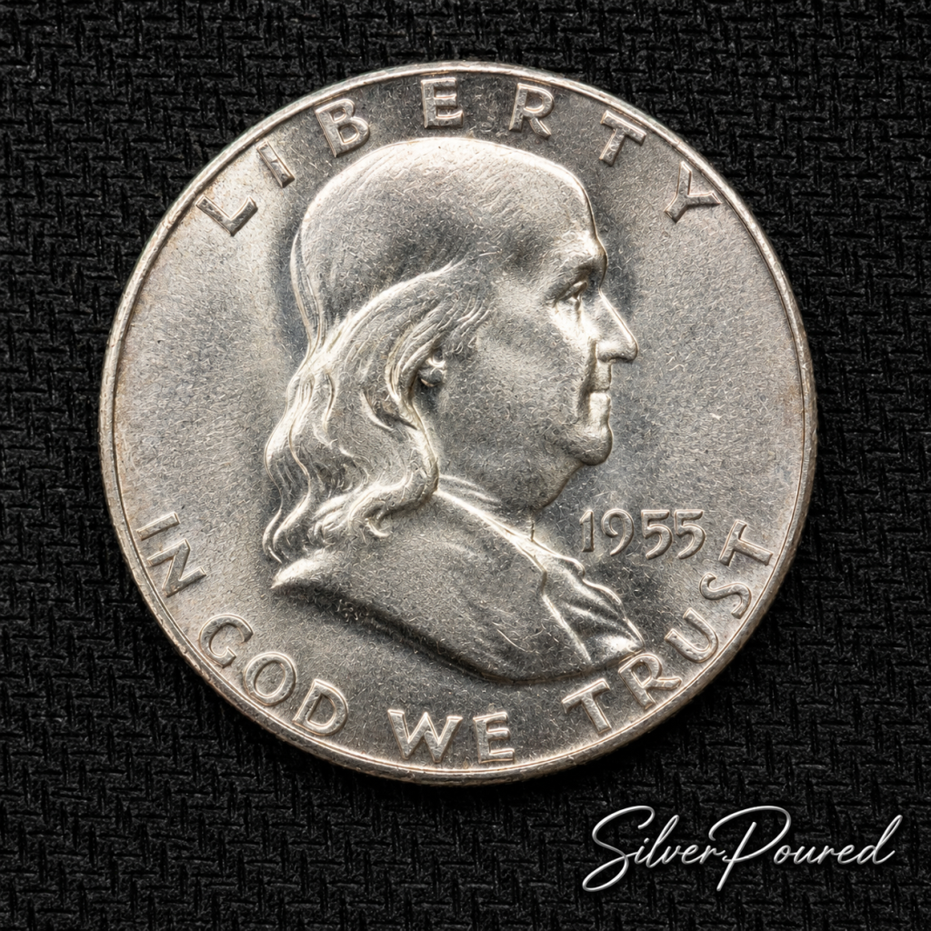 franklin half dollar silver value 1955 BU uncirculated silver coin obverse