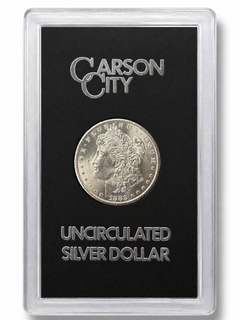 GSA Carson City Morgan Dollar in original government holder with uncirculated silver dollar