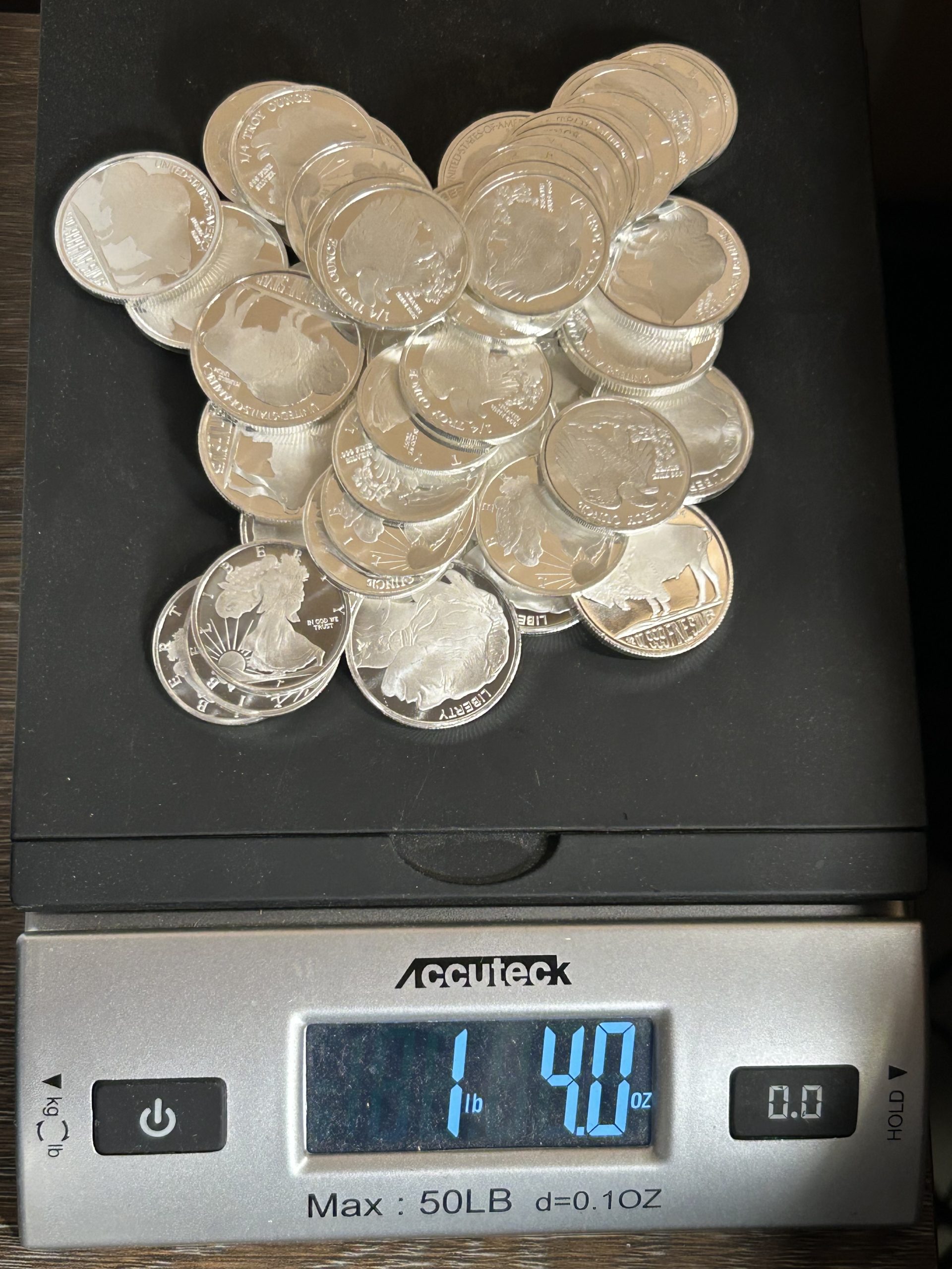 Physical silver used to compare silver weight, purity and melt value