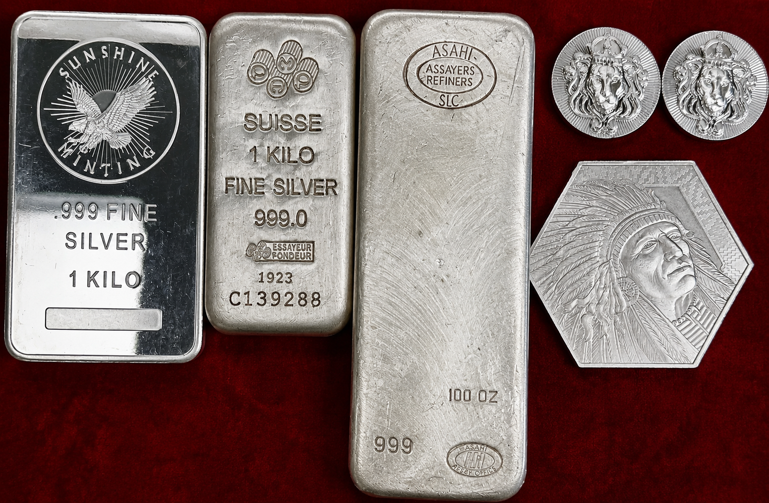 Kilo and 100 oz silver bars illustrating common bullion compared with rare collectible silver bars