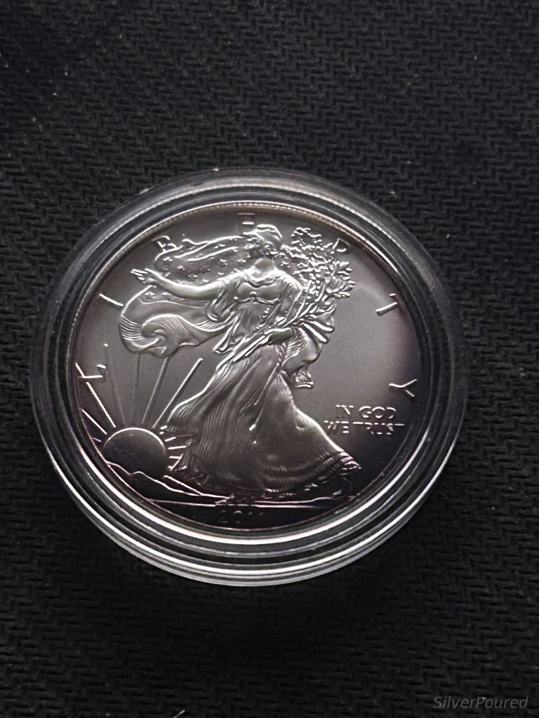 Burnished American Silver Eagle obverse featuring the Walking Liberty design