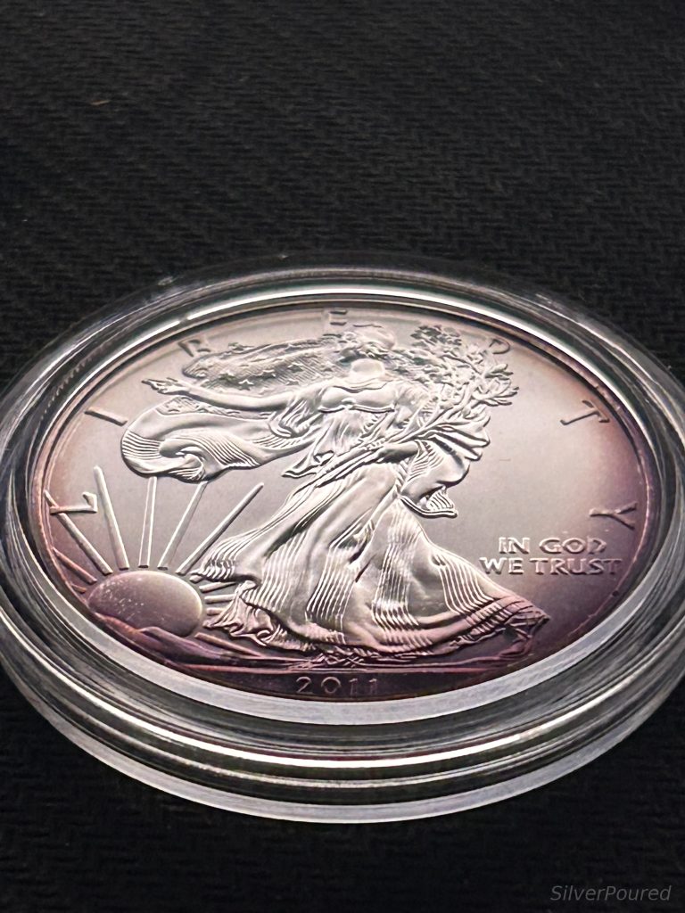 Burnished American Silver Eagle obverse used with the American Silver Eagle Calculator to compare melt value and collector premium