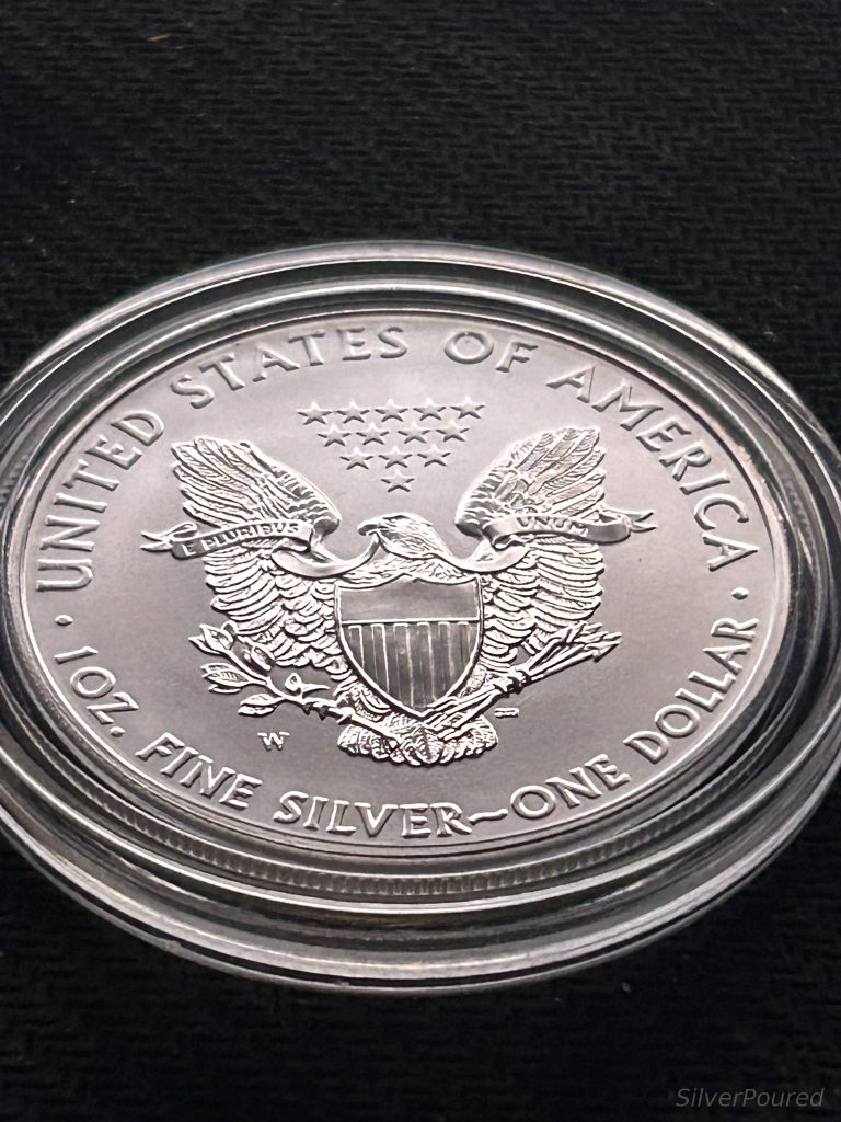 Burnished American Silver Eagle reverse featuring the heraldic eagle design