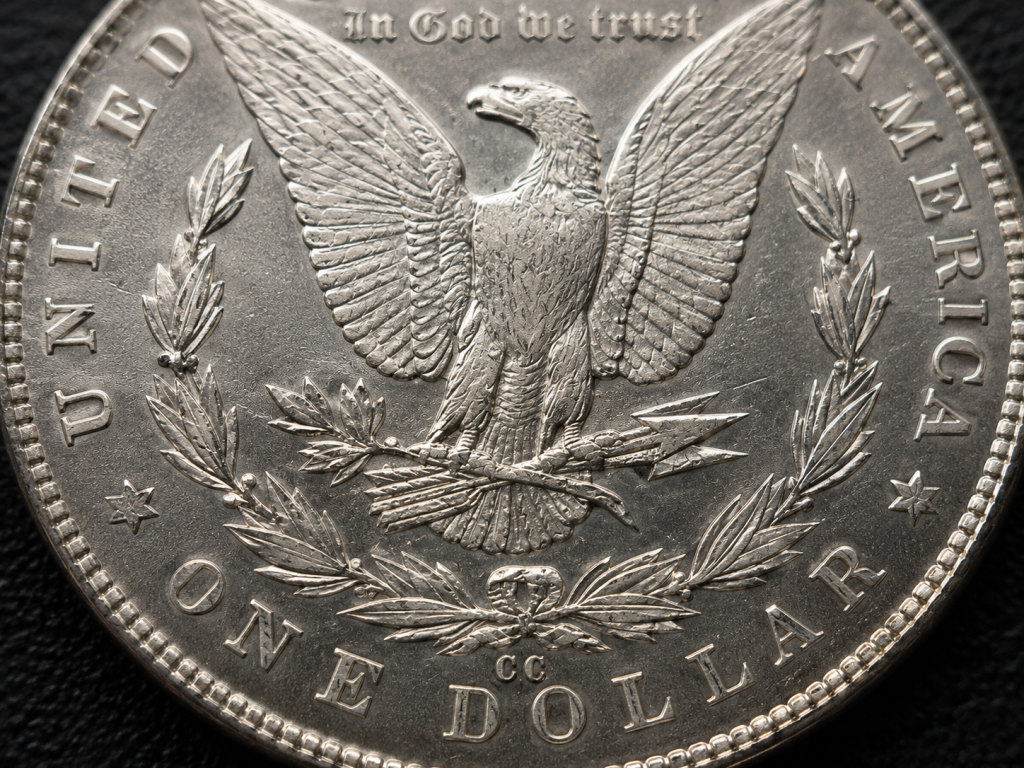 Close-up of Carson City Morgan Dollar reverse showing CC mint mark beneath eagle