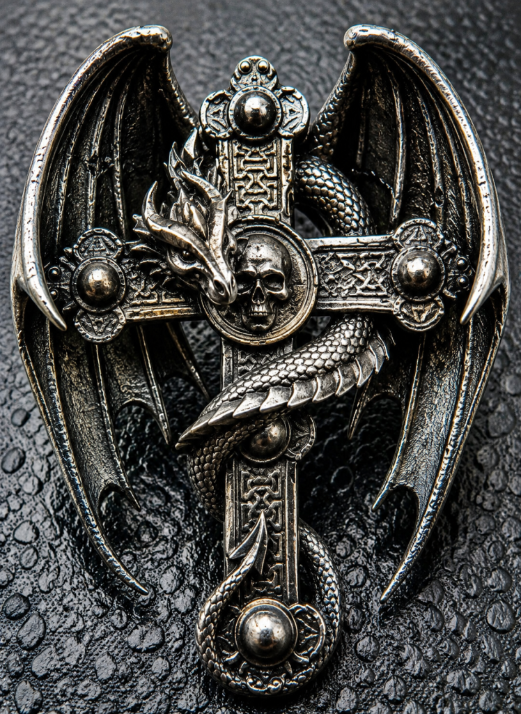 Dragon Cross hand-poured 999+ fine silver collectible reserve edition featuring a detailed dragon wrapped around a cross with antique finish and high-relief sculpted design