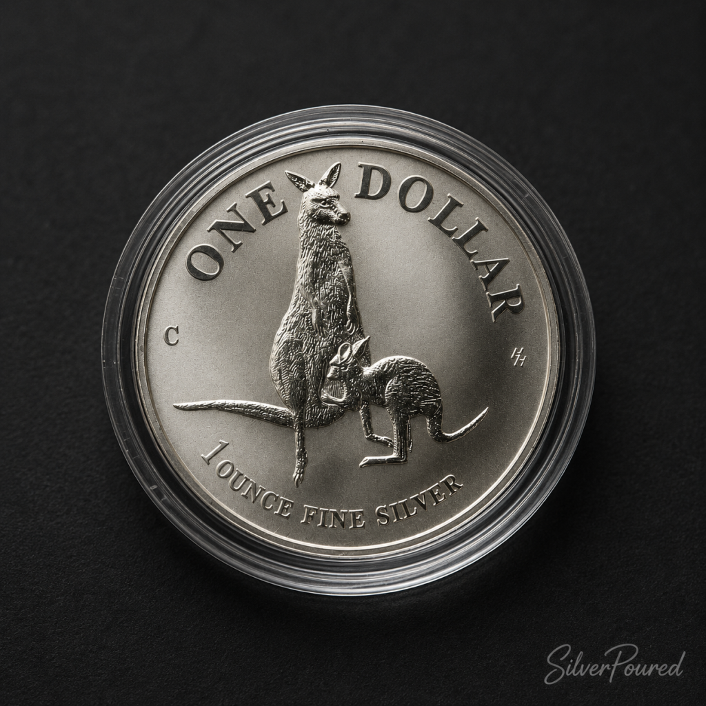 Australian Kangaroo 1 oz .999 fine silver bullion coin used to illustrate silver bid price