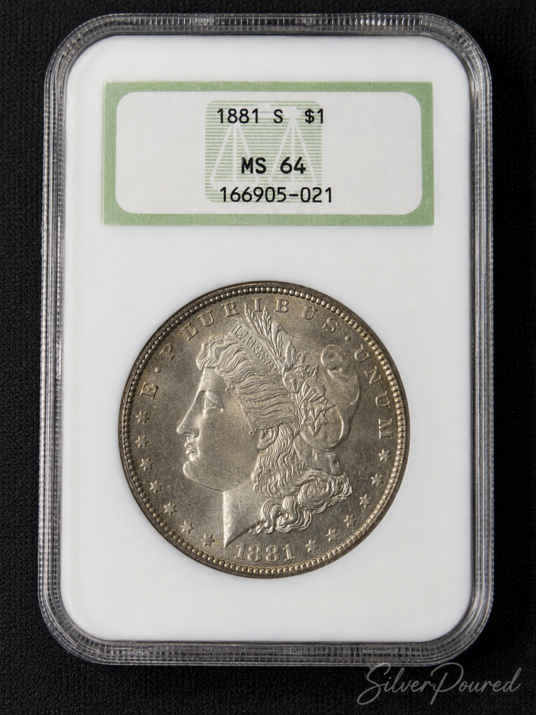 1881-S Morgan Silver Dollar NGC MS64 certified obverse showing Liberty design and collector-grade silver coin