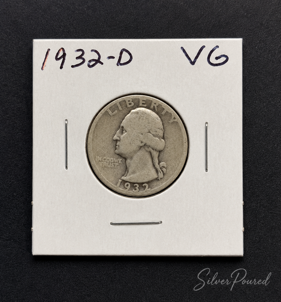 1932-D Washington quarter obverse key date 90 percent silver coin VG condition with George Washington portrait