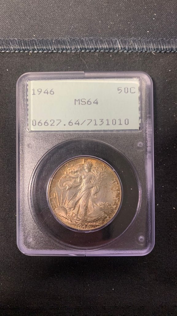 Walking Liberty half dollar PCGS MS64 rattler holder certified silver coin obverse