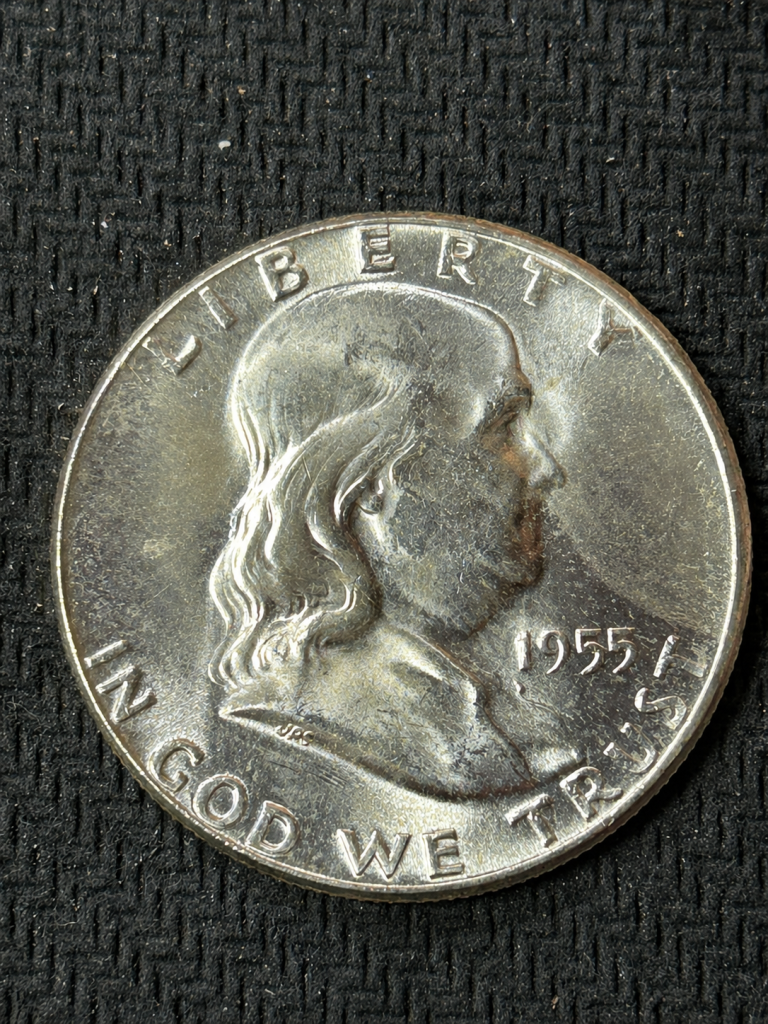 1955 Franklin Half Dollar Bugs Bunny variety obverse showing the famous die clash error