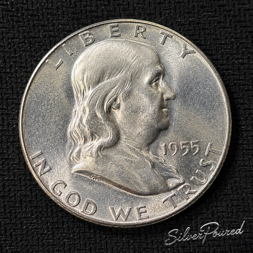 1955 Franklin Half Dollar Silver Value BU uncirculated obverse 90% silver coin