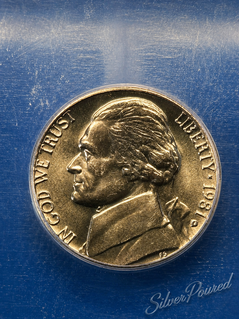 1981-D Jefferson Nickel BU Brilliant Uncirculated obverse coin with strong luster and collector appeal
