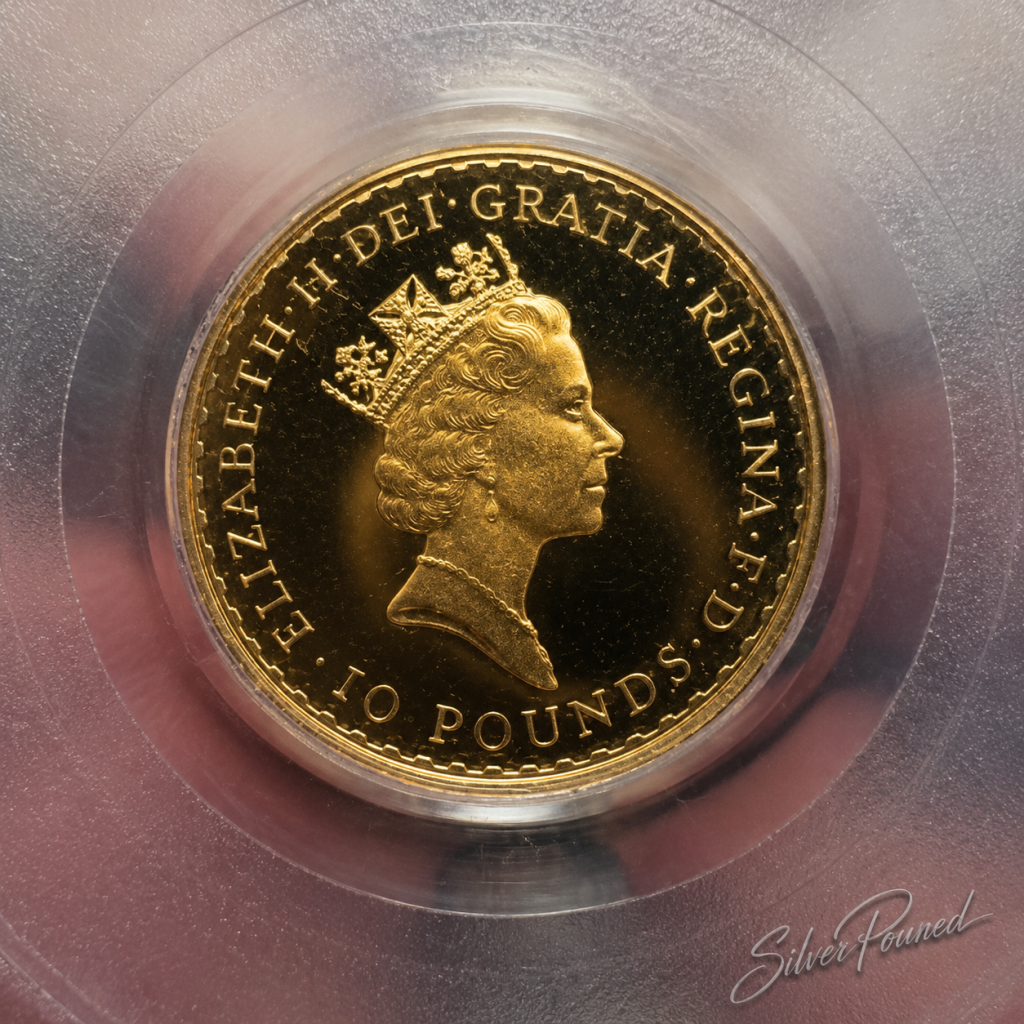 1989 Gold Britannia 1/10 oz gold coin obverse featuring Queen Elizabeth II