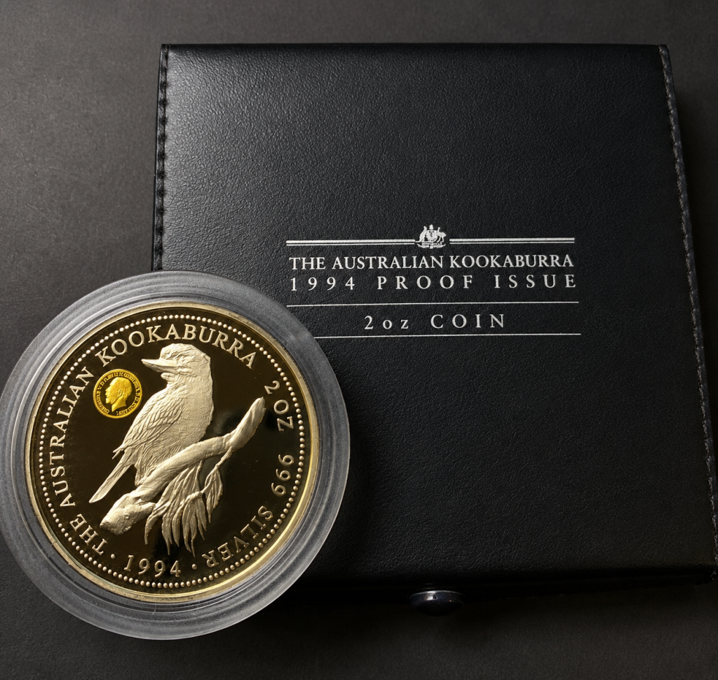 1994 Australian Kookaburra George V privy mark 2 oz silver proof with original presentation box