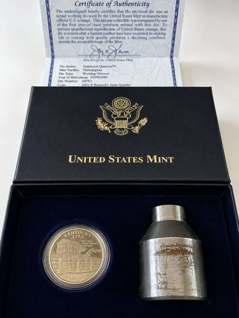 2001-P Kentucky State Quarter and United States Mint cracked die error set with original presentation box and certificate