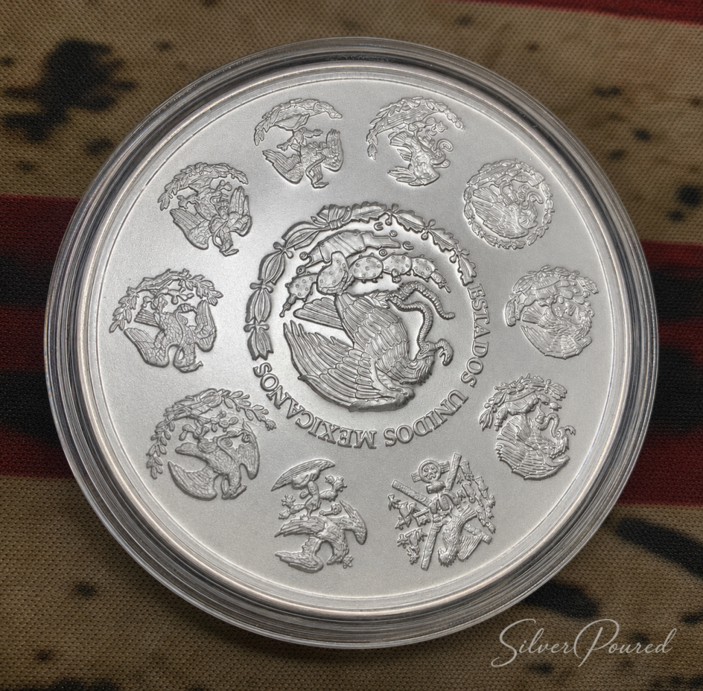 2013 5 oz Silver Libertad reverse featuring Mexico's national coat of arms with a low mintage of only 10,400 coins