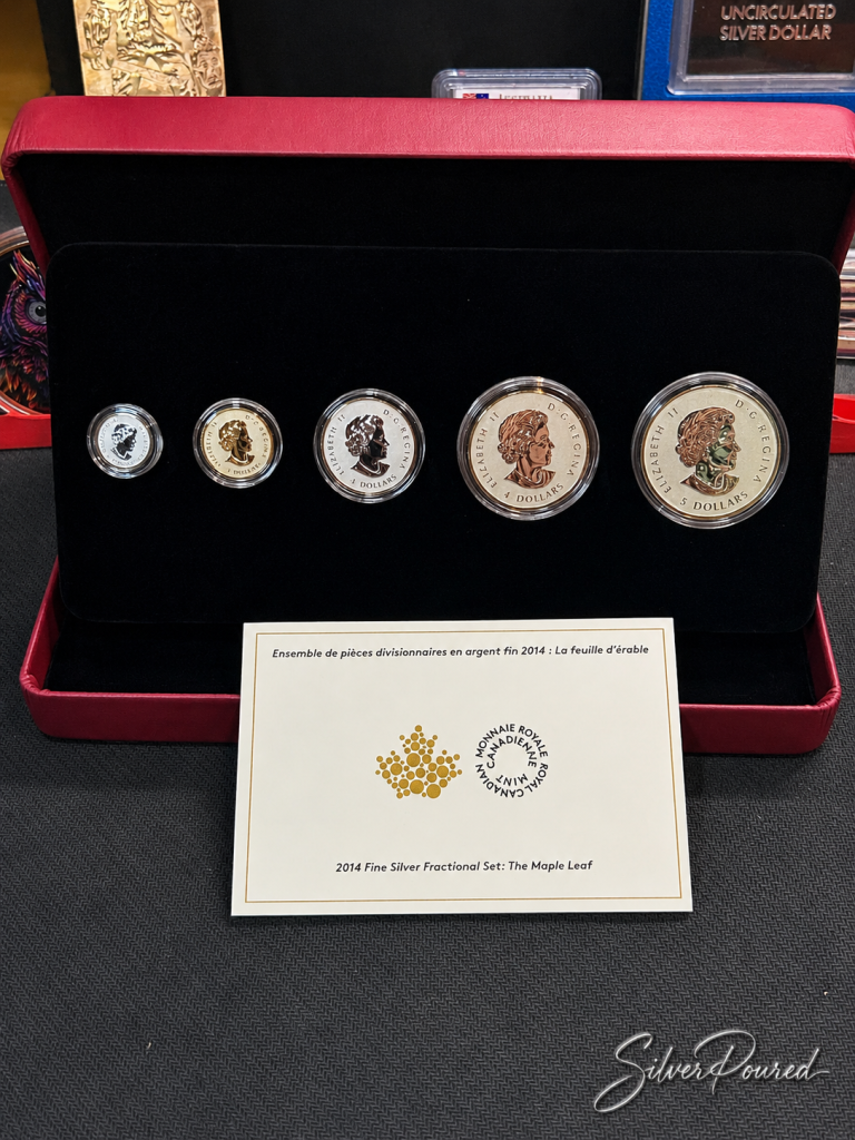 2014 Canadian Fine Silver Fractional Set complete Maple Leaf presentation case with certificate and five .9999 silver coins.