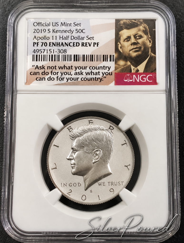 2019-S Kennedy Half Dollar Apollo 11 PF70 Enhanced Reverse Proof NGC silver coin obverse