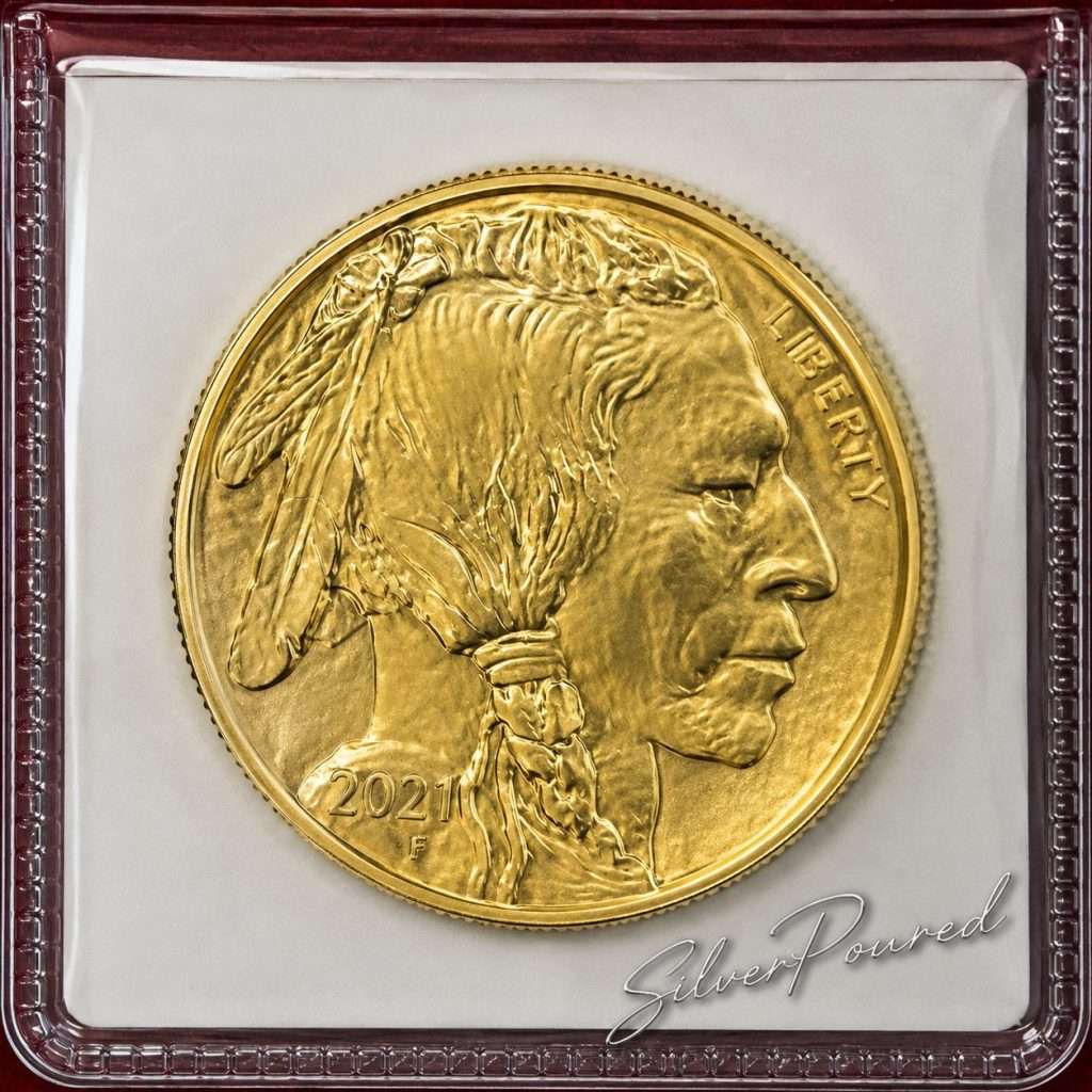 Shop Gold 2021 American Gold Buffalo 1 oz .9999 fine gold bullion coin obverse with Native American design.
